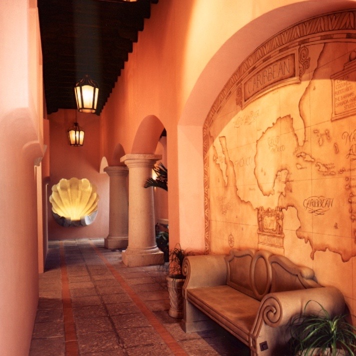 Map on hallway arch.