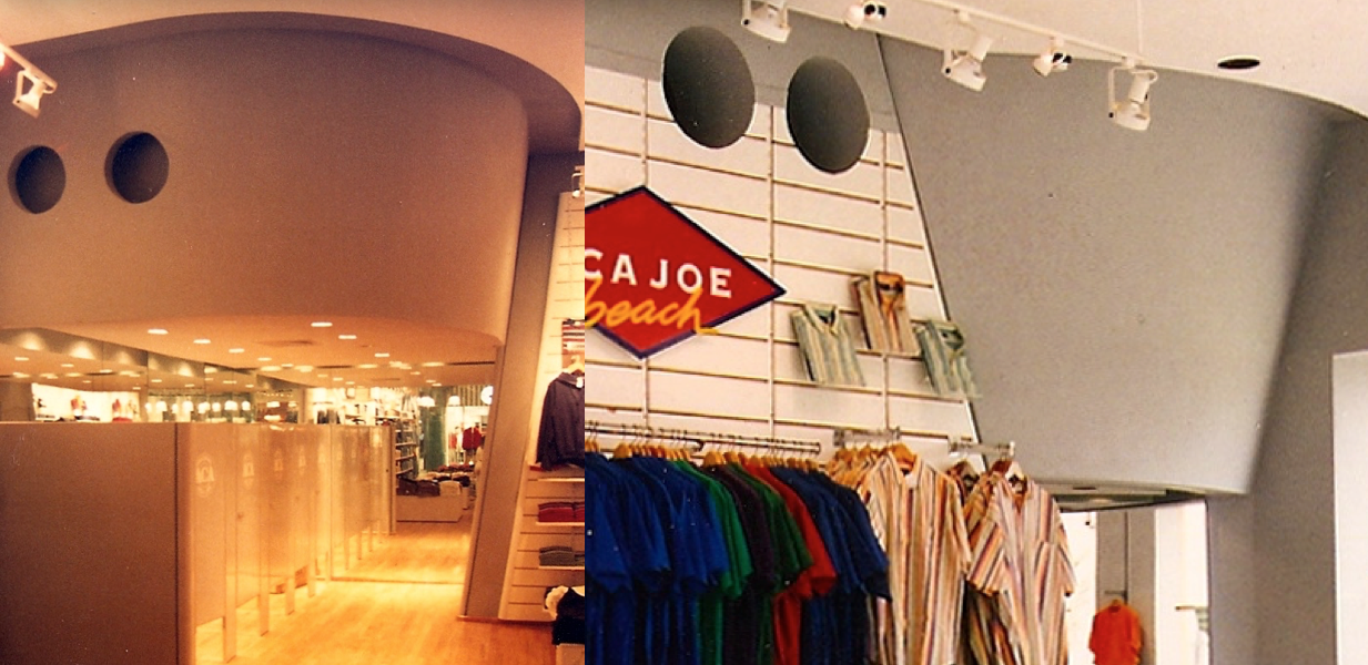 Oculus an Eye. Architecture. Interior Design. Two round portholes used as a signature at the Aca Joe stores designed By Jerry Jacobs Design