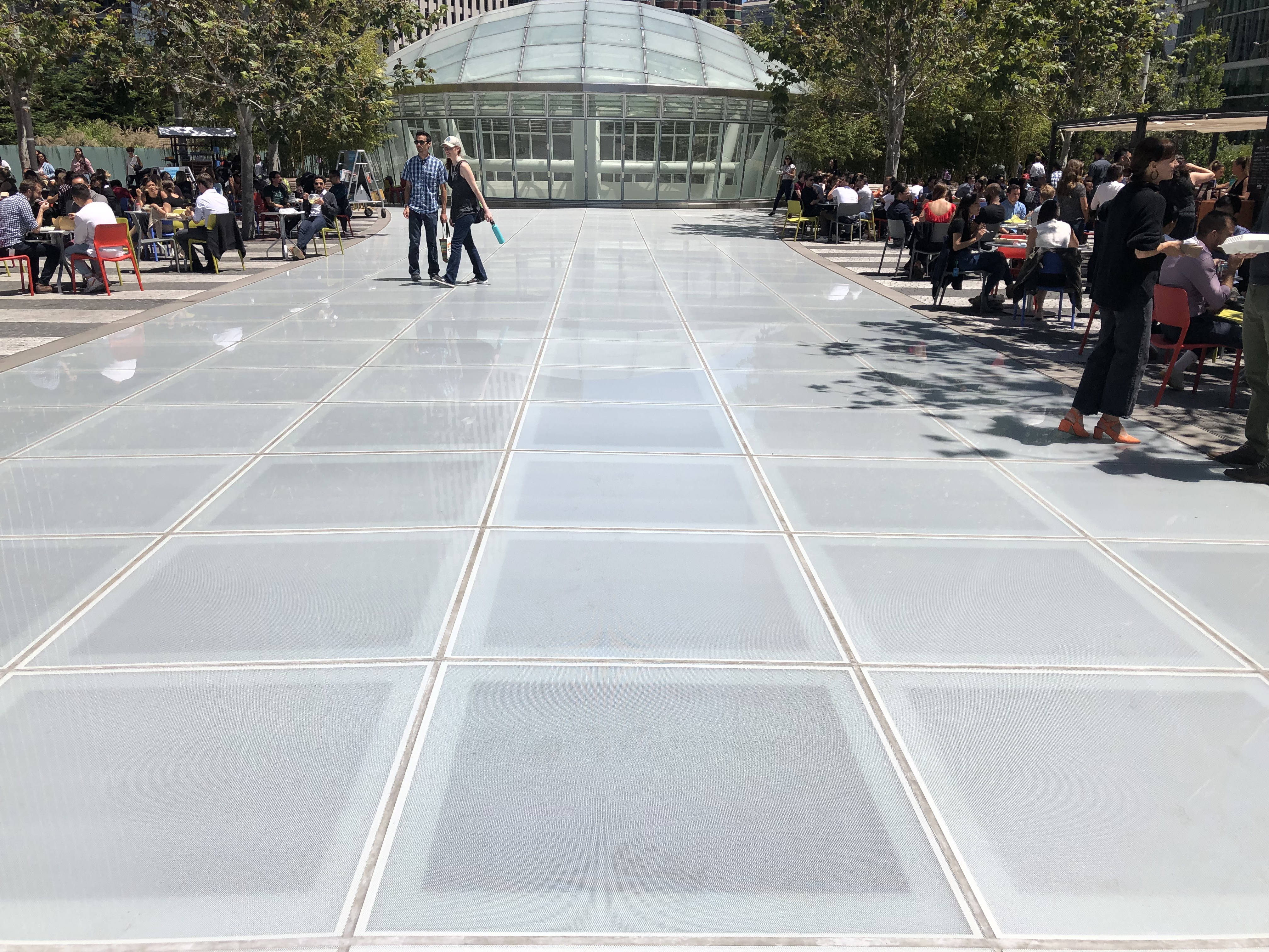 Interior Glass Floor Design in San Francisco by Jerry JACOBS DESIGN ©. The Transbay-Workforce Park, by Cesar bPelli architects. Public and exterior example.