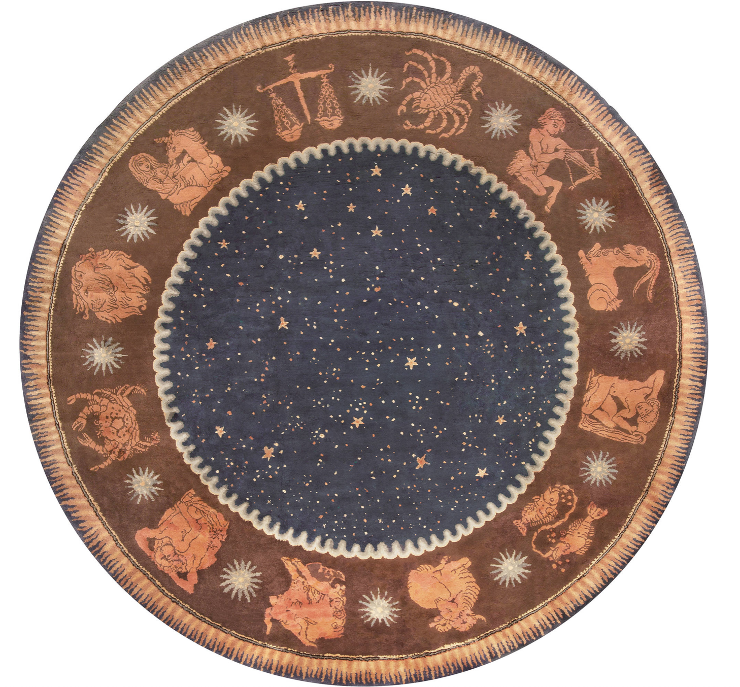 Round rugs. French Deco zodiac circular rug from Doris Leslie Blau collection