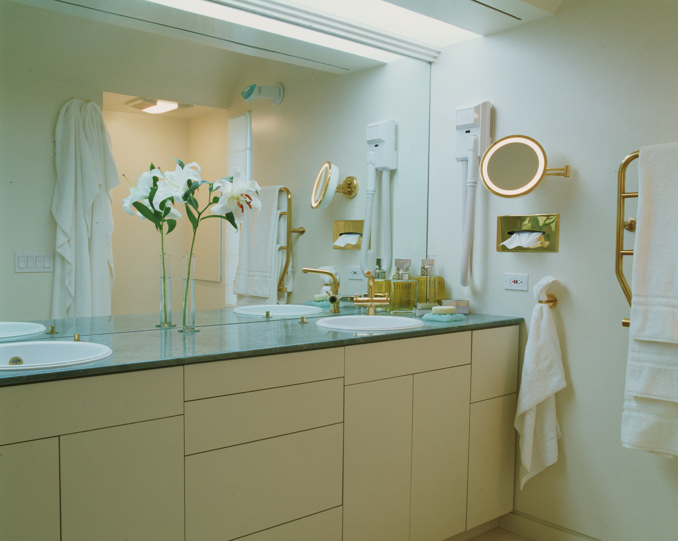 Bathroom Interior design remodeling Belvedere Tiburon Interior Design remodeling Belvedere Tiburon View Apartment, remodeling and Interior Design by Jerry Jacobs Design © Enlarged bathroom double sink hot towel dryer, mirror defogger.