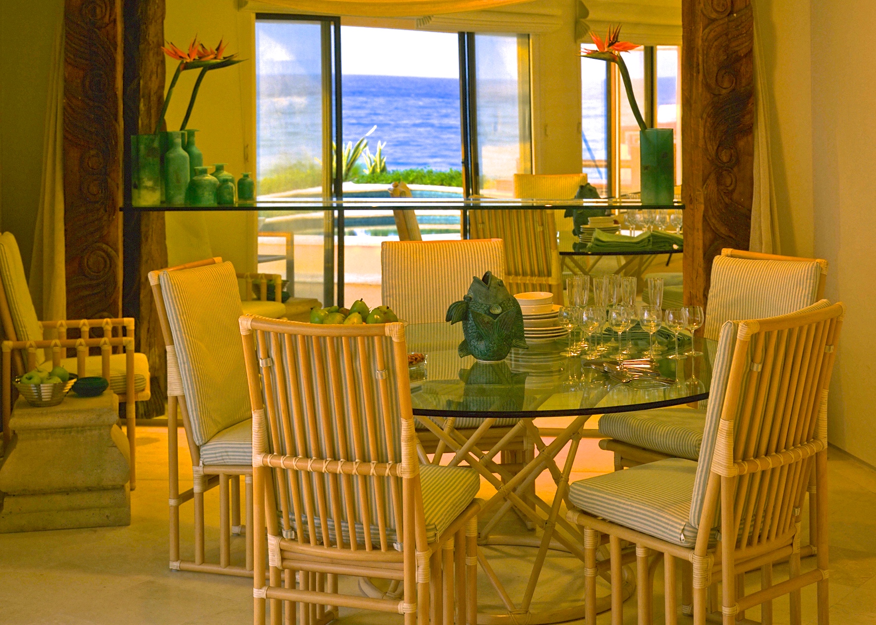 Round dining tables.