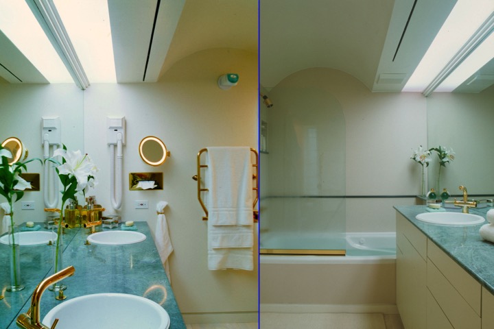 Bathroom Design San Francisco Bathroom at Belvedere Tiburon. Vaulted Ceiling shower swing screen. By Jerry Jacobs Design ©