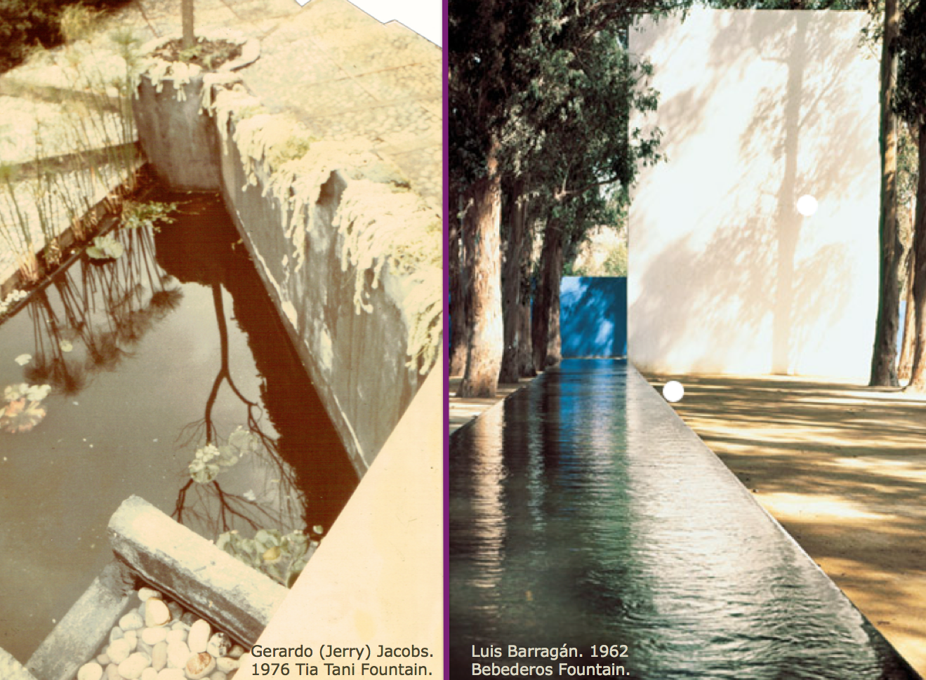 Two fountains with Black insides. Left by Jerry Jacobs, right by Luis Barragan