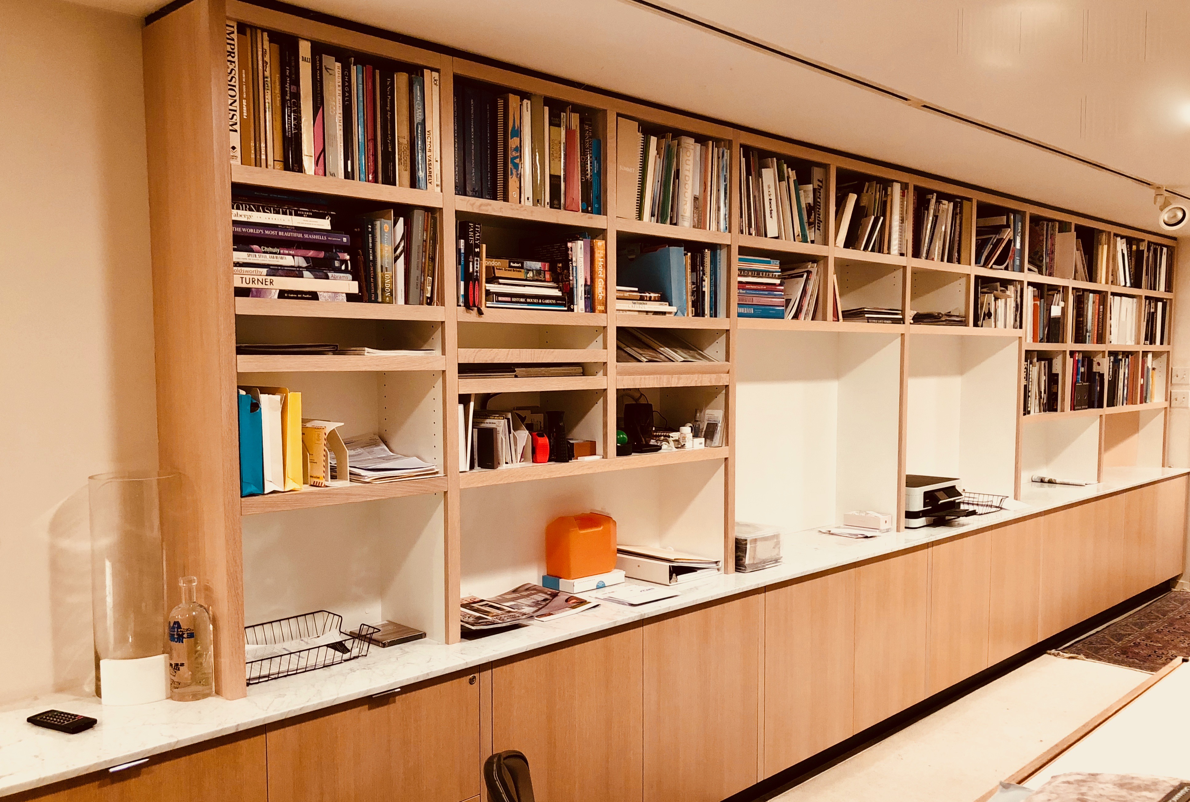 Custom home Libraries Display walls. A custom JerryJacobsDesign © library and file cabinets at home office, Belvedere Tiburon,, San Francisco Bay.