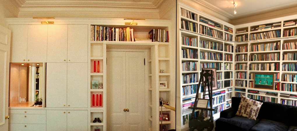 Custom home Libraries Display walls. A custom JerryJacobsDesign © office practice library and guest bedroom wall cases, Paris in San Francisco. Pacific Heights, San Francisco Bay. All new.