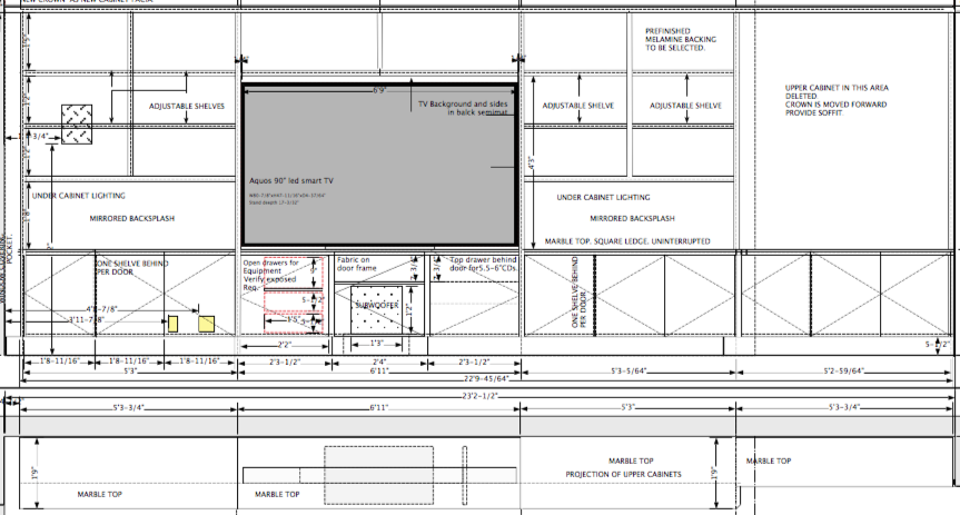 Custom home Libraries Display walls. A custom JerryJacobsDesign © Incorporates 90"TV. Family room.Saratoga, San Francisco Bay. Unbuilt.