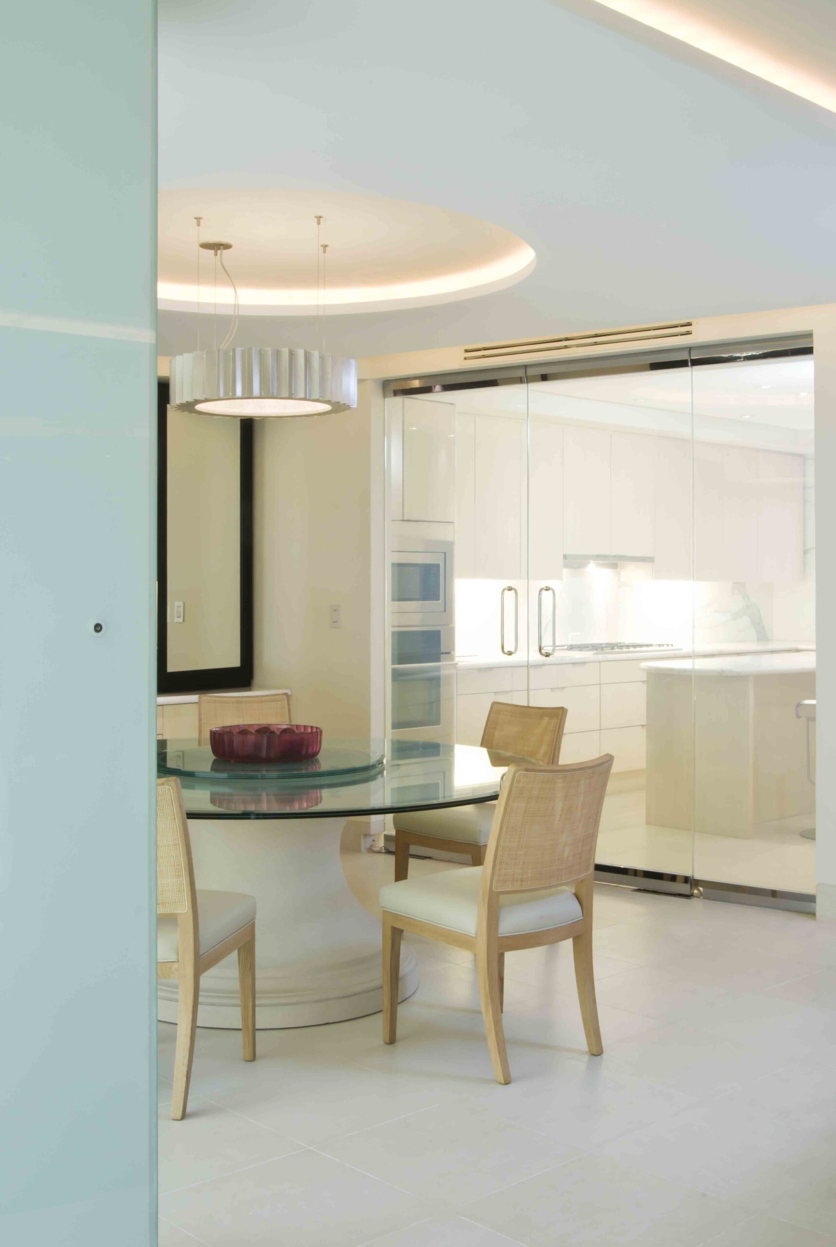Kitchen see through Inteligent glass from dining.