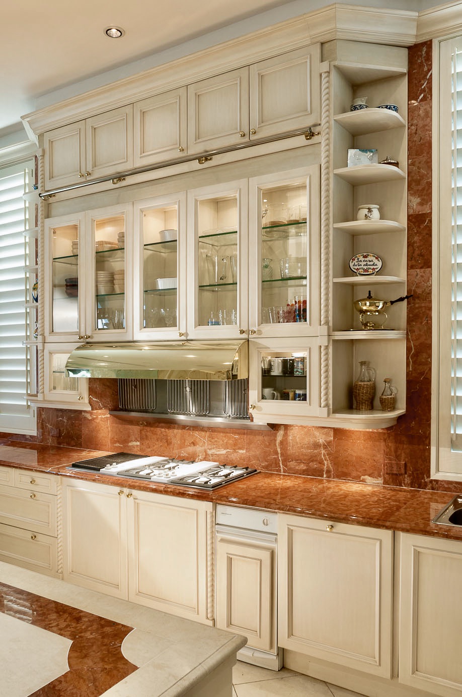 Villa on the beach kitchen Cabinetry above range.