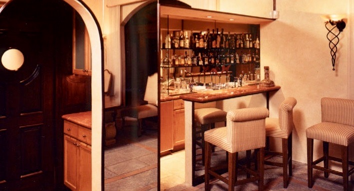 Luxury Kitchen Design San Francisco Bay. Belvedere Hacienda style carved Wet bar.. Jerry Jacobs Design ©