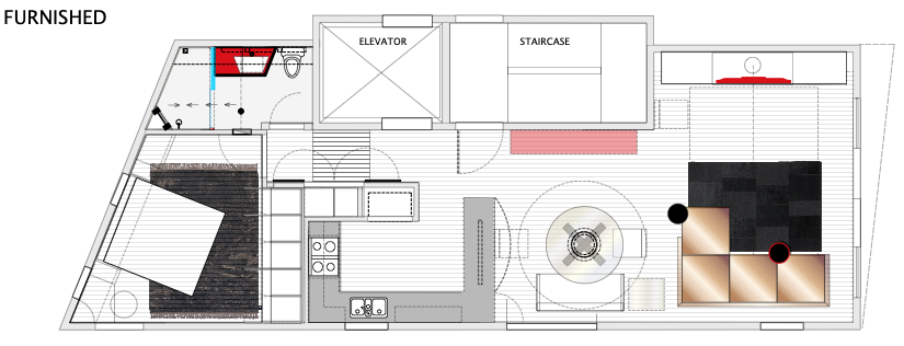 Downsizing Tiburon Waterfront Condo.Floor plan by Jerry Jacobs Design ©