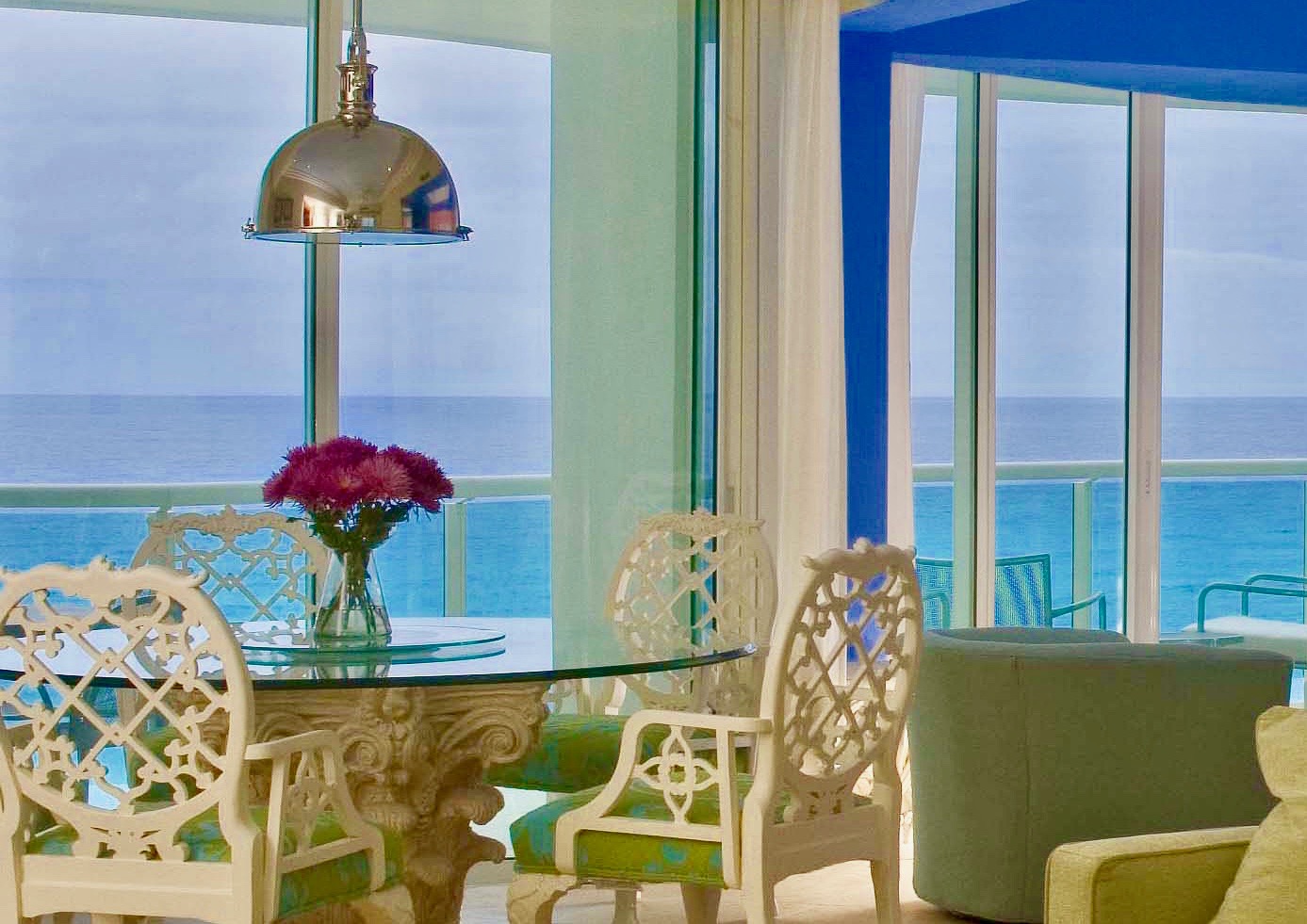 Tropical Style Interiors by Jerry Jacobs Design © Ocaar de la renta furniture and Ocean view.