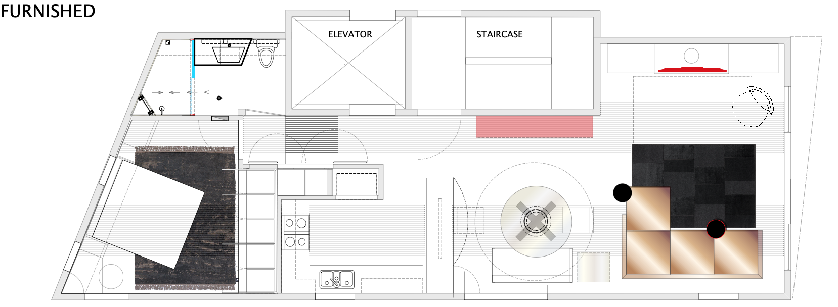 Interior Design Belvedere Tiburon. Timeless Apartments.Designed and built by Jerry Jacobs Design ©. Floor plan of the unit designed for the Belvedere Tiburon Waterfront.